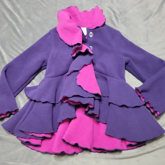 mack & co Other - Mack & Co Jacket Girls Size 3t Pink Purple Ruffle Fleece Button Front Layer Long